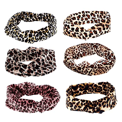 PAMINGONO Workout Stirnband 6 Stücke Elastisches Schweißband mit Leopardenmuster für Damen Sport Haarbänder für Yoga Fitness und Laufen von PAMINGONO
