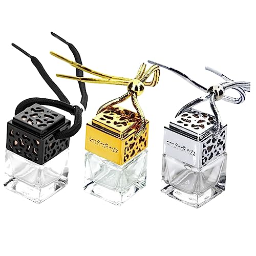 PAMINGONO Auto Parfüm Flasche Set 8ml Quadratische Glas ätherisches Öl Flaschen Hohl-Out Design Gold Silber Schwarz Frauen von PAMINGONO