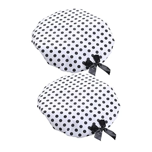 PAMINGONO Badekappen-set 2-teilig Shampoo-hüte Für Damen Elastische Bänder Punktmuster Für Dusch- Und Spa-styling von PAMINGONO