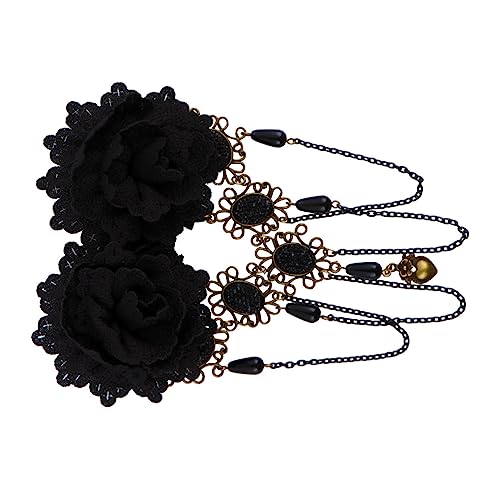 PAMINGONO Haarnadel Aus Spitze Im Gothic-stil Halloween-haaraccessoire Für Frauen Und Mädchen Schwarz Mit Quasten-blumen-design von PAMINGONO