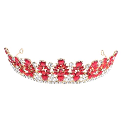 PAMINGONO Brautkrone Brauttiara Für Die Hochzeit Krone Kopfschmuck Strass Hochzeit Kopfschmuck Brauthaarzubehör Braut Tiara Aus Strass Kristallkronen Und Diademe Strasskrone Legierung Rot von PAMINGONO