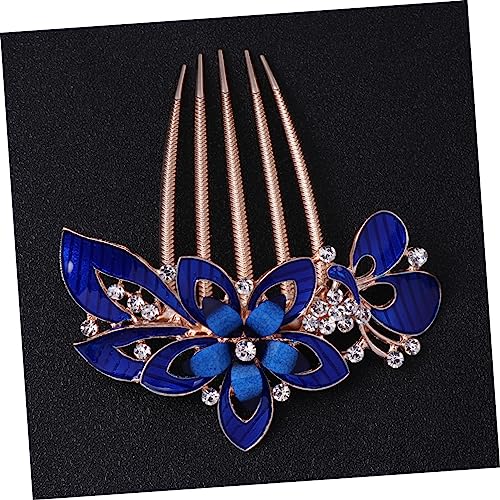 PAMINGONO Dunkelblauer Haarkamm mit Funkelnden Strassblumen Eleganter Brautschmuck und Modisches Haarornament für Damen Accessoire für Hochzeit Party und Festliche Anlässe von PAMINGONO