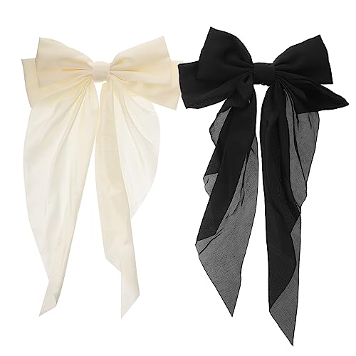 PAMINGONO 2stücke Große Haarschleifen-haarclips Mit Band Elastischer Pferdeschwanz- Für Damen Elegante Haaraccessoires Für Partys Hochzeiten Und Alltag von PAMINGONO