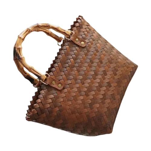 PAMINGONO Große Vintage Strohtasche Damen Handgewebte Umhängetasche Leicht Langlebig Modisch Vielseitig Strandtasche Picknick Tasche Alltag Einkaufstasche von PAMINGONO