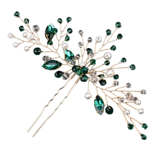 PAMINGONO Grüner U Förmiger Haarnadel Brautschmuck mit Strasssteinen Eleganter Haarspange für Hochzeit Damen und Mädchen Sicherer Komfortabel Festlich und Dekorativ von PAMINGONO
