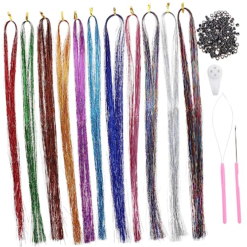 PAMINGONO Haarsträhnen Kit Mit Glitzer-haarverlängerungen Und Zubehör Für Und Mädchen Farben Silikonringe Und Häkelnadel von PAMINGONO