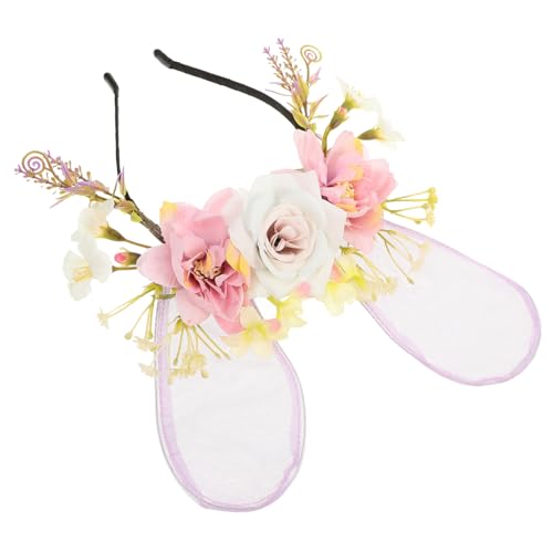PAMINGONO Stoff Stirnband Mit Hasenohren Und Blumen Haaraccessoires Für Kleine Mädchen Party Mottoparty Geburtstag Cosplay Bühnenauftritt von PAMINGONO