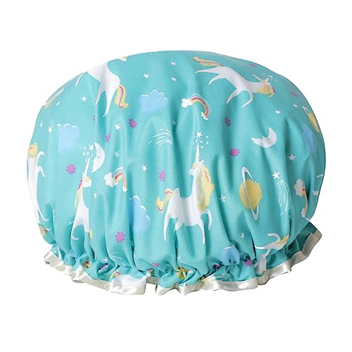 PAMINGONO Doppelschichtiger Duschhut Für Damen Cartoon Badehut Mit Einhorn Design Haarschutz Für Dusche Spa Und Küche Wiederverwendbare Leichte Duschmütze Für Frauen Und Mädchen von PAMINGONO