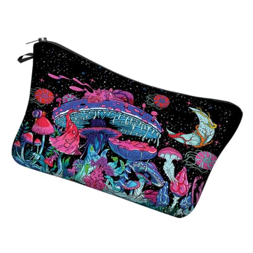 PAMINGONO Make-up-Tasche Mit Mondphasen-pilz-Design – Kulturtasche Für Damen Mit Reißverschluss Und Aufbewahrung von PAMINGONO