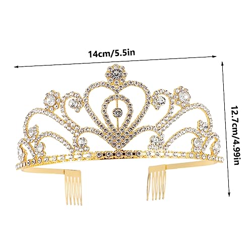 PAMINGONO Metallic Liebesherz Brautkrone Haarschmuck Goldene Tiara für Hochzeit Damen Charmante Handgefertigte Strass Stirnband als Accessoire für Festliche Anlässe von PAMINGONO