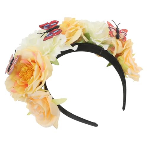 PAMINGONO Blumenkronen-stirnband Aus Kunstblumen Mit Schmetterlingen Mexikanisches Stirnband Für Halloween Party Und Cosplay-kostüme Eleganter Kopf Und Haarschmuck Für Damen von PAMINGONO