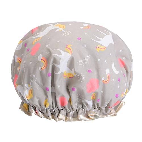 PAMINGONO Cartoon Duschhaube Damen Doppel-schicht Badekappe Ölbeständig Faltbare Haar-schutzhaube Mit Einhorn-design Für Dusche Küche Spa von PAMINGONO