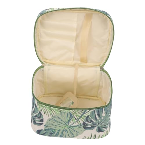 PAMINGONO Kulturbeutel Mit Blattmuster Kosmetiktasche Aus Canvas Make-up-Tasche Mit Reißverschluss Geräumige Reise-Organizer-Tasche Für Damen Tragbar Für Handtaschen Und Reisen von PAMINGONO