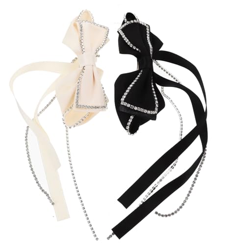 PAMINGONO 2 Stück Strass Haarklammern Mit Schleife Für Damen Haarschmuck Für Mädchen Lange Bogen Clips Dekorative Haarspangen Schwarz Und Weiß von PAMINGONO
