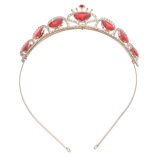 PAMINGONO Rote Haarkrone mit Funkelnden Strasssteinen Braut Haarschmuck Krone für Damen Festlich und Sicher Sitzend für Hochzeit und Besondere Anlässe von PAMINGONO