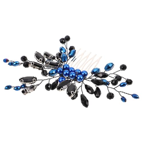 PAMINGONO Vintage Brautschmuck Haarkamm mit Blauen Kristallen und Handgefertigten Perlen Leichter Retro Haarschmuck für Hochzeit und Besondere Anlässe Vielseitiges Braut-accessoire von PAMINGONO