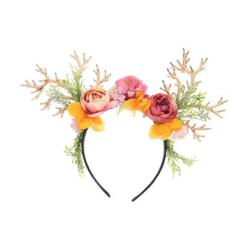 PAMINGONO Weihnachtlicher Haarreifen Mit Blumen Und Hirschgeweih Festlicher Kopfschmuck Für Partys Fotografie Und Feiertage Stilvolles Haaraccessoire Für Weihnachten Und Ostern von PAMINGONO