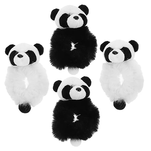 PAMINGONO 4stücke Panda Haargummi Pelzige Haargummis Plüsch-haargummis Elastische Pferdeschwanzhalter Süße Für Mädchen Und Frauen von PAMINGONO