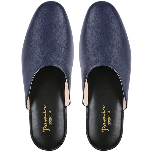 PAMIR Damen Handgedrehte Scuffs Echtes Leder Indoor Haus Hausschuhe mit Memory Foam, Marineblau, 40 EU von PAMIR