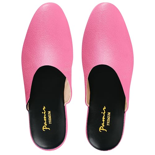 PAMIR Damen Handgedrehte Scuffs Echtes Leder Indoor Haus Hausschuhe mit Memory Foam, Rosarot, 38 EU von PAMIR