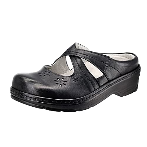PAMIR Damen Leder Mary Jane Clogs und Pantoletten Lederschuhe mit Fußbettunterstützung Schwarz Blumig Größe 40 PAMIR Damen Leder Mary Jane Clogs und Pantoletten Lederschuhe mit Fußbettunterstützung Schwarz Blumig Größe 40 von PAMIR