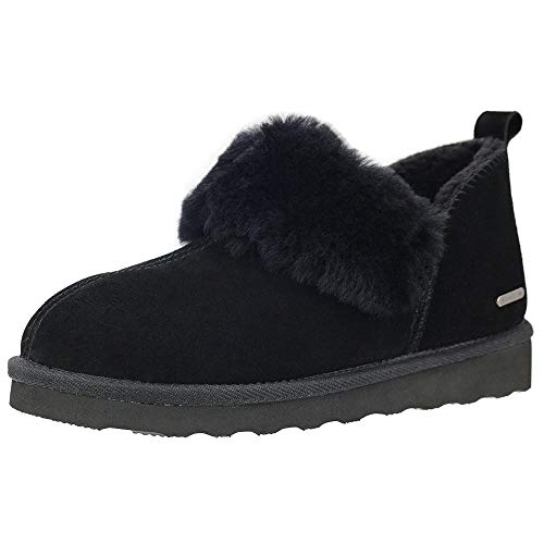 PAMIR Damen Wildleder Shearling Knöchel Mokassin Hausschuhe Slipper Memory Foam Indoor Outdoor, Schwarz (schwarz), 37 EU von PAMIR