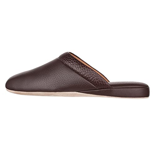 PAMIR Herren-Hausschuhe aus hochwertigem strukturiertem Leder mit Memory-Schaum, Braun, 42.5 EU PAMIR Herren-Hausschuhe aus hochwertigem strukturiertem Leder mit Memory-Schaum, Braun, 42.5 EU von PAMIR