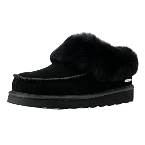 PAMIR Damen-Mokassin-Stiefel, echtes Wildleder, Shearling, Knöchel, Memory-Schaum, für drinnen und draußen, Schwarz, 40 EU PAMIR Damen-Mokassin-Stiefel, echtes Wildleder, Shearling, Knöchel, Memory-Schaum, für drinnen und draußen, Schwarz, 40 EU von PAMIR