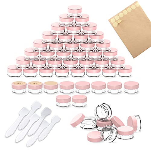 60 Stück Döschen, PAMIYO 5ml Leerdose klarer Tiegel, Cremedose Leer Transparent Tiegel mit Schraubverschluss Reise Töpfchen Döschen Set, für Lotion, Creme, Mini-Kerzen, Kosmetik-(Rosa) von PAMIYO