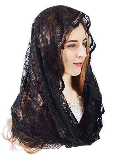 PAMOR Damen unendlichkeit blumen veils schal schleier kopfbedeckung latin mass spitze mantilla mit kostenloser haarspange One Size Schwarz von PAMOR