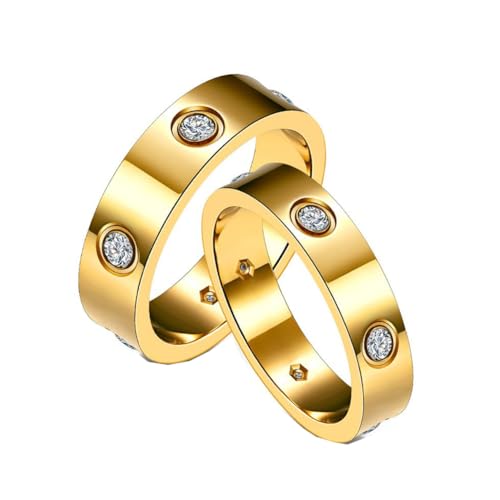 PAMTIER 2PCS Frauen Edelstahl Freundschaftsring Cubic Zirkonia Promise Ring Paare Hochzeit Band Schmuck Geburtstagsgeschenke 4.5mm 6mm Gold 50 (15.9) von PAMTIER