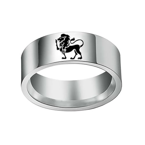 PAMTIER 8mm Herren Edelstahl 12 Konstellationen Ring Sternzeichen Astrologie Aussage Band Schmuck Einfach Silber Löwe Größe 62 (19.7) von PAMTIER
