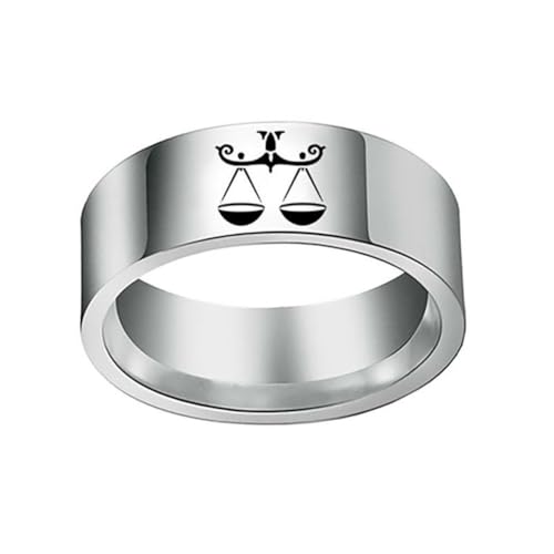 PAMTIER 8mm Herren Edelstahl 12 Konstellationen Ring Sternzeichen Astrologie Aussage Band Schmuck Einfach Silber Waage Größe 68 (21.6) von PAMTIER