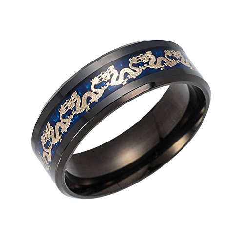 PAMTIER 8mm Keltisch Edelstahl Ring für Männer Frauen Schwarz Drachen Design Hartmetall Hochzeit Band Größe 68 (21.6) von PAMTIER