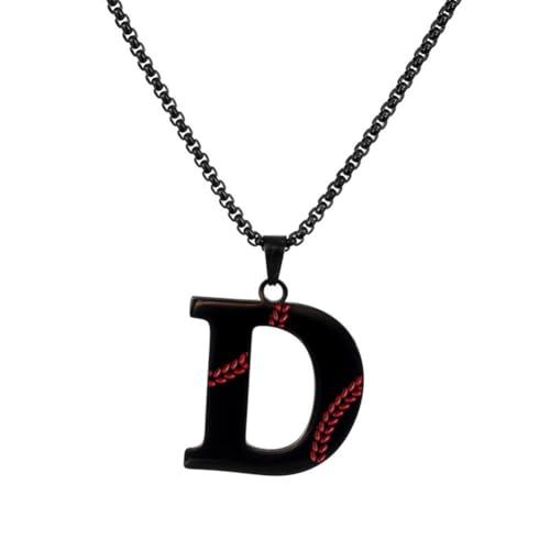 PAMTIER Baseball Initial Halskette für Männer A-Z Anhänger Edelstahl Zierlich Personalisierte Statement Alphabet Einfach Cooler Buchstabe Schmuck Schwarz Brief D von PAMTIER