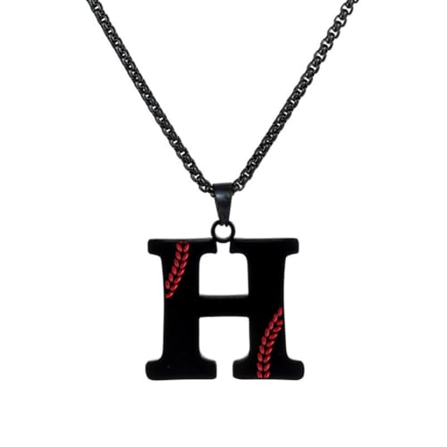 PAMTIER Baseball Initial Halskette für Männer A-Z Anhänger Edelstahl Zierlich Personalisierte Statement Alphabet Einfach Cooler Buchstabe Schmuck Schwarz Brief H von PAMTIER