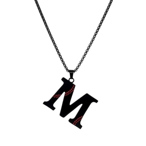 PAMTIER Baseball Initial Halskette für Männer A-Z Anhänger Edelstahl Zierlich Personalisierte Statement Alphabet Einfach Cooler Buchstabe Schmuck Schwarz Brief M von PAMTIER