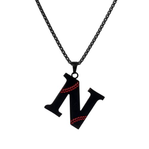 PAMTIER Baseball Initial Halskette für Männer A-Z Anhänger Edelstahl Zierlich Personalisierte Statement Alphabet Einfach Cooler Buchstabe Schmuck Schwarz Brief N von PAMTIER