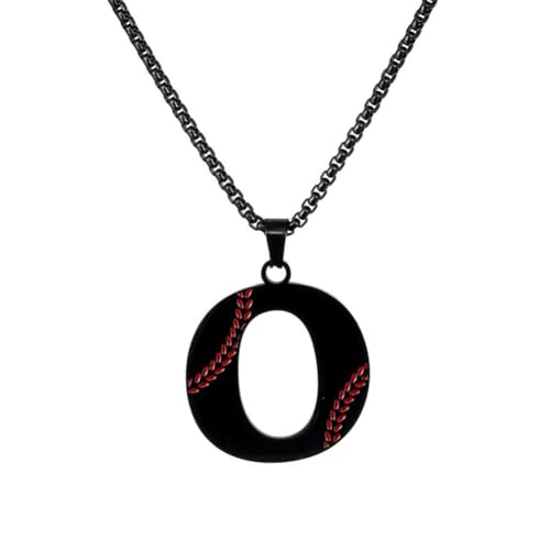 PAMTIER Baseball Initial Halskette für Männer A-Z Anhänger Edelstahl Zierlich Personalisierte Statement Alphabet Einfach Cooler Buchstabe Schmuck Schwarz Brief O von PAMTIER