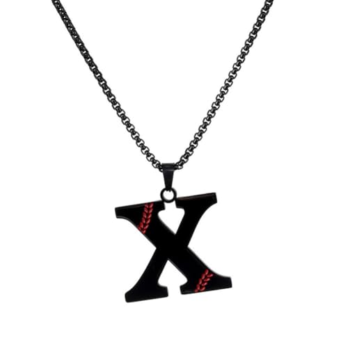 PAMTIER Baseball Initial Halskette für Männer A-Z Anhänger Edelstahl Zierlich Personalisierte Statement Alphabet Einfach Cooler Buchstabe Schmuck Schwarz Brief X von PAMTIER