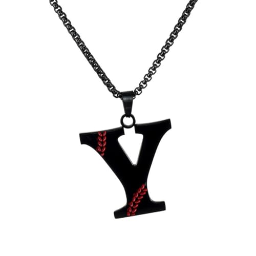 PAMTIER Baseball Initial Halskette für Männer A-Z Anhänger Edelstahl Zierlich Personalisierte Statement Alphabet Einfach Cooler Buchstabe Schmuck Schwarz Brief Y von PAMTIER