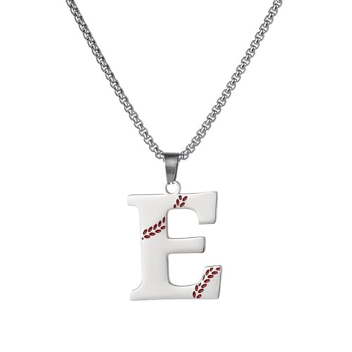 PAMTIER Baseball Initial Halskette für Männer A-Z Anhänger Edelstahl Zierlich Personalisierte Statement Alphabet Einfach Cooler Buchstabe Schmuck Silber Brief E von PAMTIER