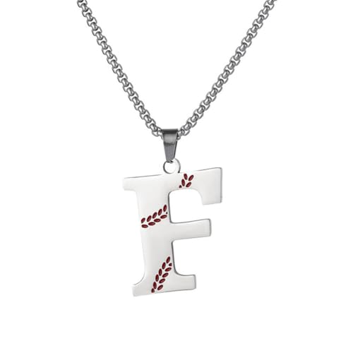 PAMTIER Baseball Initial Halskette für Männer A-Z Anhänger Edelstahl Zierlich Personalisierte Statement Alphabet Einfach Cooler Buchstabe Schmuck Silber Brief F von PAMTIER