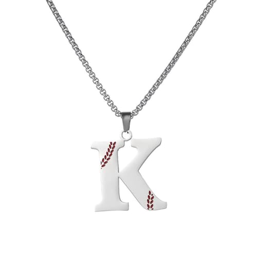 PAMTIER Baseball Initial Halskette für Männer A-Z Anhänger Edelstahl Zierlich Personalisierte Statement Alphabet Einfach Cooler Buchstabe Schmuck Silber Brief K von PAMTIER