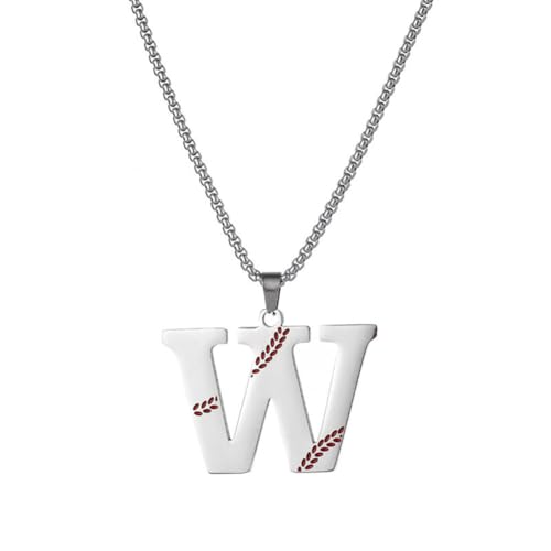 PAMTIER Baseball Initial Halskette für Männer A-Z Anhänger Edelstahl Zierlich Personalisierte Statement Alphabet Einfach Cooler Buchstabe Schmuck Silber Brief W von PAMTIER