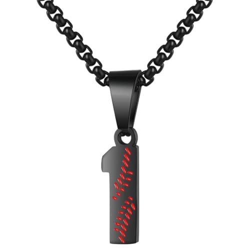 PAMTIER Baseball Trikot Nummer Halskette für Männer und Frauen Athleten Edelstahl 00-99 Anhänger Kette Personalisiert Einfach Statement Schmuck Schwarz Anzahl 1 von PAMTIER