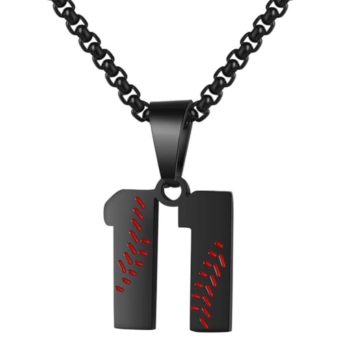 PAMTIER Baseball Trikot Nummer Halskette für Männer und Frauen Athleten Edelstahl 00-99 Anhänger Kette Personalisiert Einfach Statement Schmuck Schwarz Anzahl 11 von PAMTIER