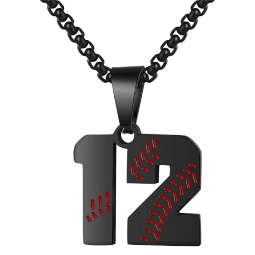 PAMTIER Baseball Trikot Nummer Halskette für Männer und Frauen Athleten Edelstahl 00-99 Anhänger Kette Personalisiert Einfach Statement Schmuck Schwarz Anzahl 12 PAMTIER Baseball Trikot Nummer Halskette für Männer und Frauen Athleten Edelstahl 00-99 Anhänger Kette Personalisiert Einfach Statement Schmuck Schwarz Anzahl 12 von PAMTIER