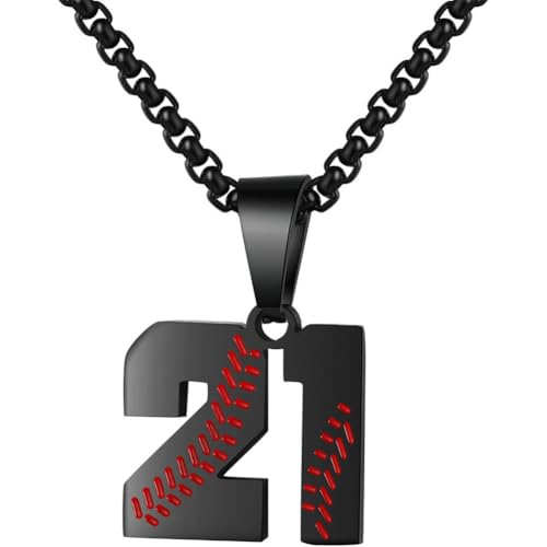 PAMTIER Baseball Trikot Nummer Halskette für Männer und Frauen Athleten Edelstahl 00-99 Anhänger Kette Personalisiert Einfach Statement Schmuck Schwarz Anzahl 21 von PAMTIER