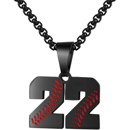 PAMTIER Baseball Trikot Nummer Halskette für Männer und Frauen Athleten Edelstahl 00-99 Anhänger Kette Personalisiert Einfach Statement Schmuck Schwarz Anzahl 22 von PAMTIER